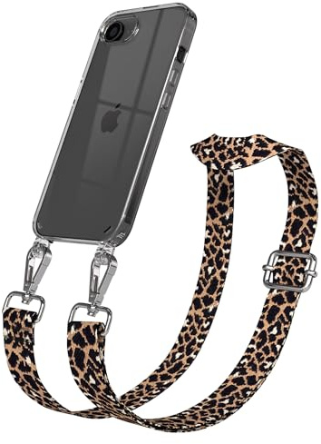 EAZY CASE Handykette - Verstellbares Taschenband kompatibel mit iPhone 16e, Schulterriemen, Handykordel mit Silikon Hülle, Umhängetasche, Leo - Schwarz Braun Silber