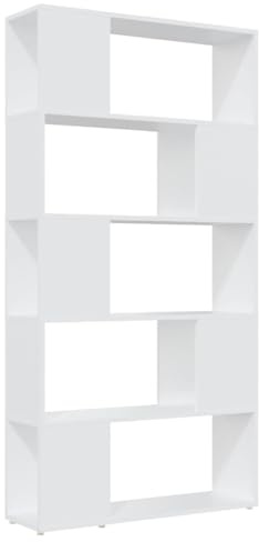 Makastle Bücherregal Raumteiler mit 10 offene Fächer, Vitrine, Schließfächer für Wohnzimmer, Schlafzimmer, Leicht zu reinigen, Weiß 80x24x155 cm Holzwerkstoff