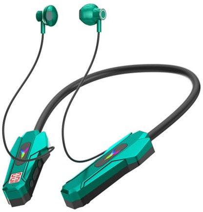 Tixqeaif Wireless Bluetooth Earphones Neckband LED Display Gaming Headset Waterproof Magnetic Sport Headsets with HD Mic Green