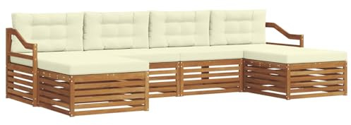vidaXL Sofagarnituren 6 pcs Natur und Creme Massivholz Akazie, Akazienholz Sofa, Moderne Gartenmöbel, haltbare Sitzgruppe, Bequeme Möbel für Terrasse und Garten