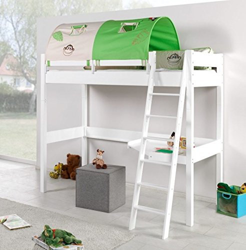 Hochbett Renate Multifunktionsbett mit Schreibtisch Bett Weiß Stoffset Dschungel