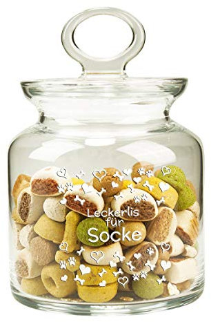 Geschenke 24 Leckerli Dose Hunde personalisiert: Leckerlidose, Praktische Aufbewahrungsbox mit Deckel aus Glas, Leckerli Box - Geschenkidee für Hundehalter, Hundebesitzer