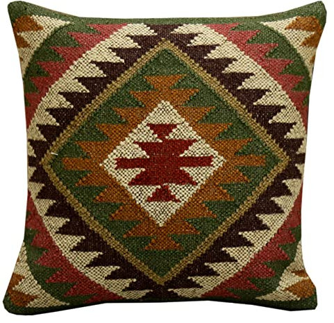 tradestar indischen Kissenbezug aus Jute, handgewebte Teppich Kissen, Kelim Kissenbezug 18 x 18, Boho Home Decor, Vintage Kissen Schutzhülle Muster 3
