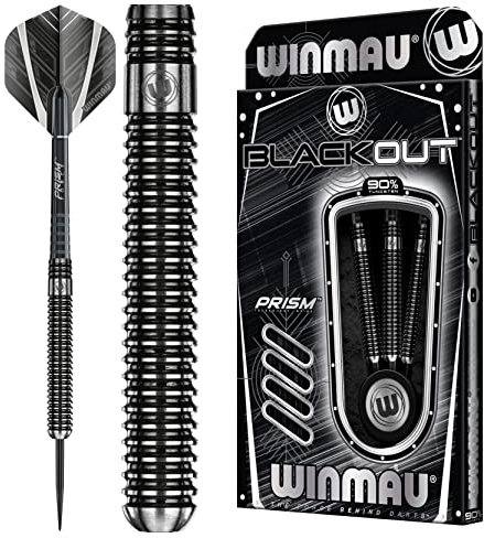 WINMAU Blackout 28g Profi Wolfram Steeltip Dartpfeile Set mit Flights und Schäfte