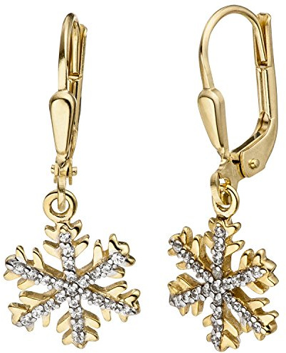 Jobo Damen-Ohrringe Schneeflocke hängend aus 8 Karat 333 Gold mit 50 Zirkonia