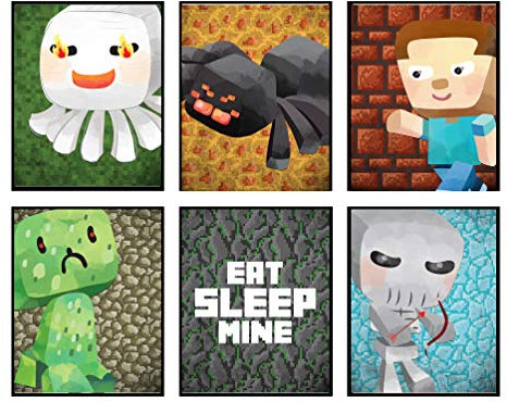 Silly Goose Gifts Pixel Miners Wandkunst, Videospiel-Poster für Jungenzimmer, ideal für Schlafzimmer und Spielzimmer, für Jungen- und Mädchenzimmer, hergestellt in den USA, 6 Stück, ohne Rahmen, 20,3