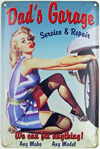 Blechschild 20x30cm gewölbt Dad´s Garage sexy Erotik Retro Deko Geschenk Schild