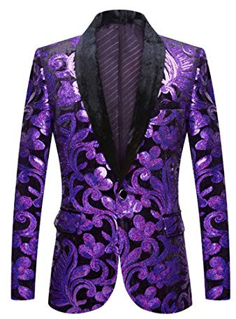 PYJTRL Giacca da Uomo in Velluto con Paillettes con Motivo Floreale (Raissa Metallizzate, XS)
