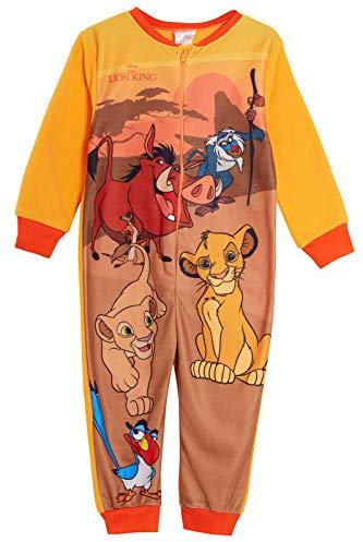 Disney The Lion King - Pigiama intero in pile per bambini All in One Simba, per bambine e ragazzi, Arancione, 2-3 Anni