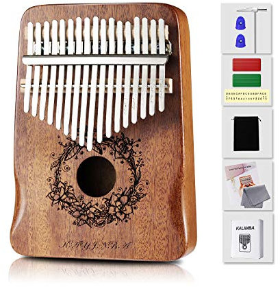Kalimba Daumenklavier mit 17 Tasten, Mahagoni, tragbar, Mbira Sanza, Musikliebhaber, Geschenk für Kinder, Anfänger, mit Stimmhammer, Klaviertasche, Lernanleitung (natürlich)