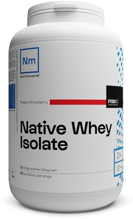Isolat De Whey Native Low Lactose| Jusqu'à 90% de protéines • Lait français • Prise de Muscle • Musculation & Fitness | Nutrimuscle | Fraise - 1,5kg