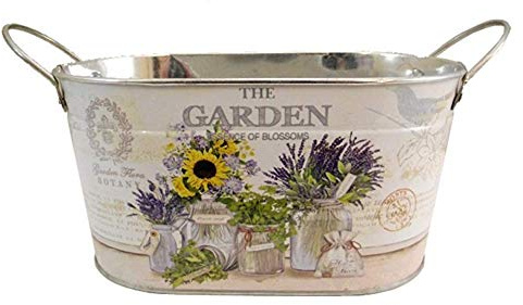 Florist Supplies Metal Flower Plant Herb Bulb Pot Planter Trough Cream Lavender Sunflowers Herbs Design Garden 22cm x 14cm