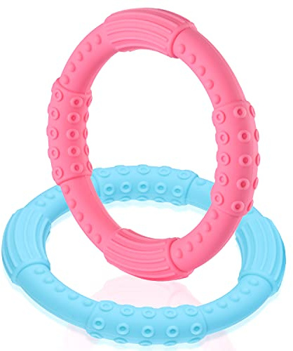 Baby Teething Toys Set, Seeway Teething Rings Chew Bracelet for Babies from 3+ Months Old, Cooling and Soothing Teether Bracelet（2 Pack）