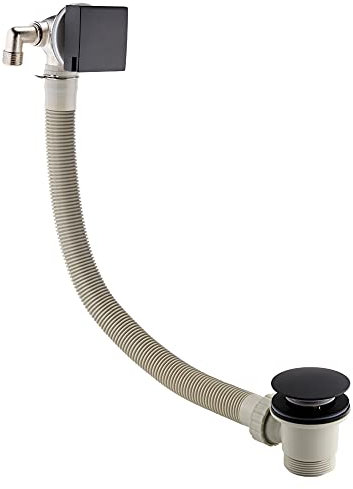 ENKI, W49, Square Cascade Waterfall Freeflow Bath Filler Waste and Overflow, Bath Filler Tap, with Click Clack Bath Waste, Slimline Design, Matte Black