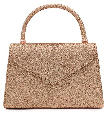 Fontanella Fashion Women's Glitter Shiny Sparkling Elegant Evening Clutch Bag With Handle And Chain Strap For Wedding Bridal Prom Party Clutch Dinner (Rose gold)
