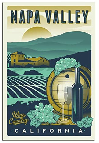 Napa Valley California Skyline Vintage Reise-Poster Leinwandkunst Wand-Dekor Poster Bild Druck Gemälde Poster Geschenk 30 x 45 cm