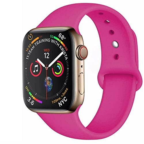For Apple Watch Series 7/6/5/4/3/2/1 SE 38/40/42/44mm Soft Silicone Sports Band Strap Classic (38/40/41mm, Hot Pink)