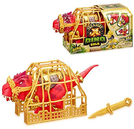 Treasure X - TX Dino Dissection, EIN roter T-Rex-Disosaurier zum Trainieren, im Käfig mit Einer Puppe und Zubehör, Überraschung Innenbereich, 8 Verschiedene Schätze, Famosa (TRR45000), Bunt