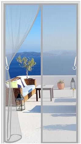 Mosquitera Puerta 150 x 200 cm Magnetica Corredera Cortina - Cierre Automaticamente Evita Paso de Insectos - para Balcón Puerta Corredera de Patio - Gris A