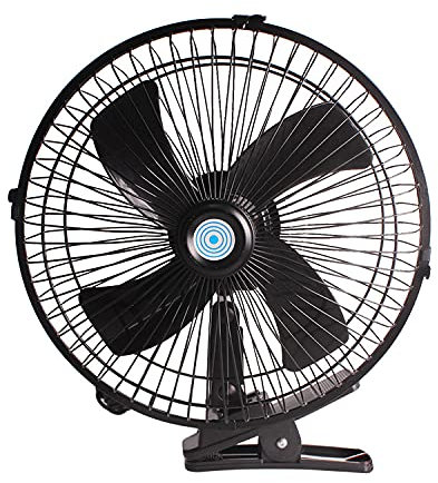 Baceyong Ventilador de aire eléctrico de 12V/24V para coche, furgoneta, hogar, ventiladores de escritorio de rotación de 180 °, flujo de aire de 2 velocidades con Clip para coche, camión
