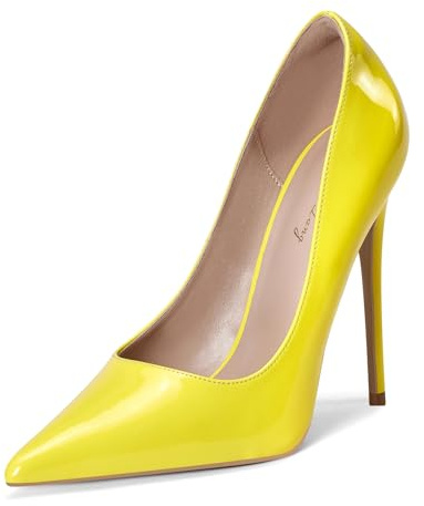 Zhabtuc Women's Fluorescent Yellow Pumps, Pointed Toe High Heel 4.7 inch/12cm Party Stiletto Heels Shoes, Fluorescent Yellow, 3.5 UK
