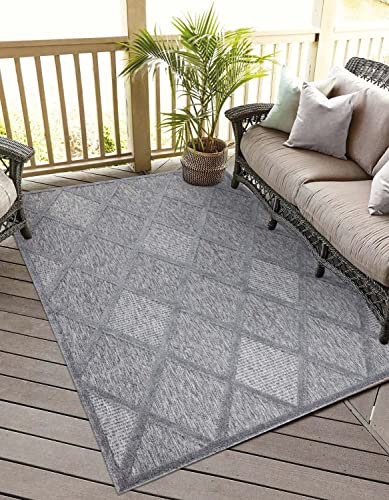 carpet city In-& Outdoor Teppich - 280x380 cm - für Innen-& Außenbereich - Wetterfest Balkon-Teppich, Terrasse, Flur, Küche - Wohnzimmer-Teppiche - Hochtief/ 3D-Effekt - Raute-Optik in Anthrazit