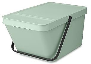 Brabantia - Sort & Go Stackable Waste Bin 20L - Large Recycling Bin - Carry Handle - Easy to Clean - Suitable as Storage Bin & Paper Bin - Kitchen Accessories - Jade Green - 28 x 45 x 22.5 cm