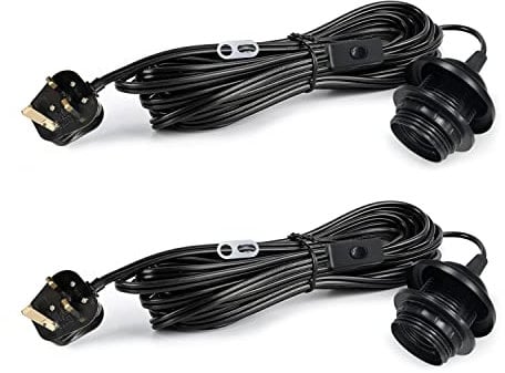Plug in Pendant Light Cord Kit 2 Pack, 450 CM Suspended Cable Hanging Light with Switch, Black Plug in Ceiling Light with E27 Lamp Holder, Pendant Light Fitting Kit, DIY Lampshade