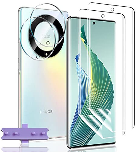 Yiunssy [2 + 2 Piezas Protector de Pantalla para Huawei Honor Magic 5 Lite + Lentes de Cámara de Cristal Templado, TPU Película Protectora Suave para Huawei Honor Magic 5 Lite