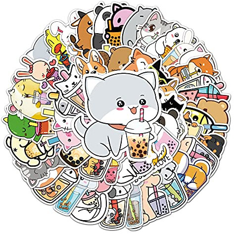 Bric Dodo 50 Stück Tiere Aufkleber Auto Laptop Telefon Gitarre Skateboard Motorrad Fahrrad Bubble Tea Stickers Set Vinyl Wasserdicht Aesthetic Aufkleber für Jugendliche Kinder Erwachsene