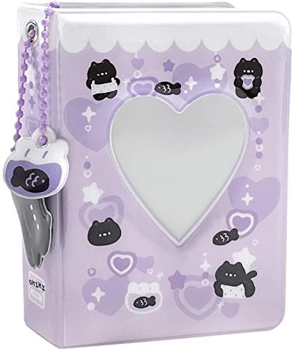 runrayay 3 Zoll süße Katze Kpop Photocard Holder Buch mit Anhängern, 40 Taschen Mini-Album, Kpop-Album Photocard Holder Liebe Hohl-Album, violett