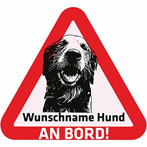 Indigos UG - Autoaufkleber selbst gestalten Namensaufkleber Hund 15 cm - Golden Retriever - Sticker mit Name & Wunschtext personalisiert selbstklebend - Motorrad - LKW - Heckscheibenaufkleber