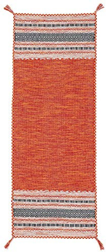 carpetfine Flachgewebeteppich Kelim Azizi Läufer orange 80x500 cm | Moderner Teppich für Wohn- und Schlafzimmer