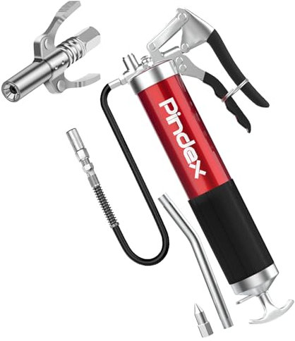 Pindex Pompe à Graisse Manuelle avec 10000PPSI Coupler, Pistolet graisseur pour Cartouche de Graisse 400cc avec 2 Rraccords de Graisse, Tuyau de 45cm Tube Métallique de 15cm