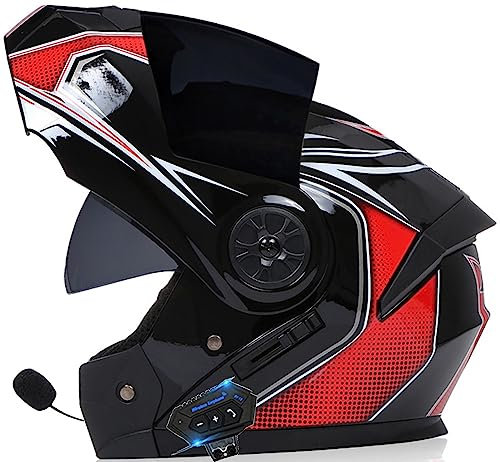 Integrierter Modularer Motorradhelm Mit Bluetooth, ECE/DOT-Zugelassener Doppelvisier-Motorradhelm, Winddicht, Für Erwachsene, Männer Und Frauen, Klapphelm C,XL =61-62cm