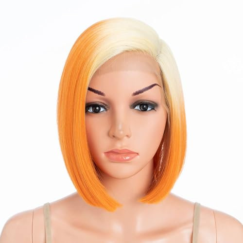 Début Lace Front Perücke für schwarze Damen Bob Perücke für weiße Damen Kunsthaar 24 cm 120g Natur Glatt Schweizer Spitze Hitzebeständige Fasern Halb handgebunden (24 cm, LTTOR4/YEW 4)