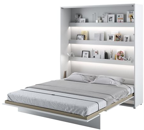 MEBLINI Schrankbett Bed Concept - Wandbett mit Lattenrost - Klappbett mit Schrank - Wandklappbett - Murphy Bed - Bettschrank - BC-13-180x200cm Vertikal - Weiß Hochglanz/Weiß