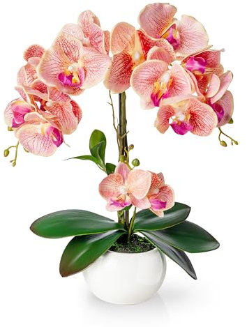 PASCH Orquídeas Artificiales en Maceta de Cerámica Brillante (40 cm) | Flores Artificiales Como las Reales