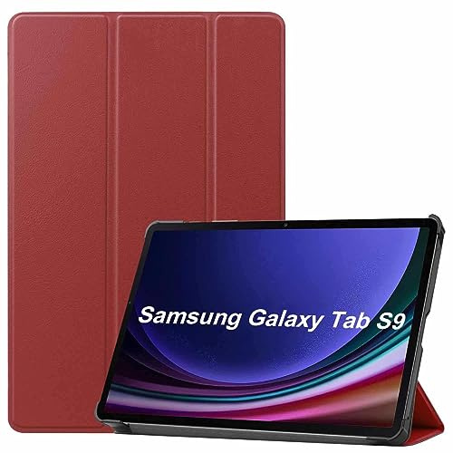 Wigento Für Samsung Galaxy Tab S9 / S9 FE 3folt Wake UP Smart Standfunktion Cover Weinrot Tablet Tasche Etuis Hülle