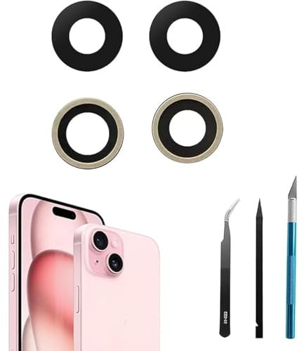 2pcs/Set 15 Plus Back Camera Lens Replacement for iPhone 15 Camera Lens Rear Glass Replacement with Pre-Installed Adhesive + Repair Tool Kit, Anti-Lens Scratch & Waterproof