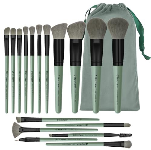 Make up Pinsel Set Glitzcharm Professionelles 17 Pcs Pinselset Makeup Schminkpinsel Kit Foundation Lidschatten Makeup Pinsel Kosmetikpinsel Set mit Pinsel Tasche