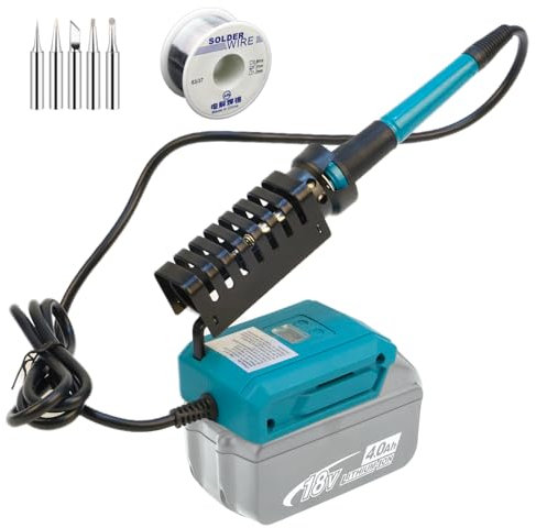 Akku Lötkolben Station für Makita 18-21V BL Akku, Einstellbare Temperatur 300-510℃, Tragbarer Lötkolben mit 5 Lötspitze und Lötdraht für DIY-Reparaturen (Batterien nicht enthalten)