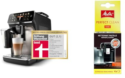 Philips Series 5400 Kaffeevollautomat – LatteGo Milchsystem & Melitta 178599 Perfect Clean Reinigungstabs für Kaffeevollautomaten und Espressomaschinen | 4 Tabs | gründlich und schonend