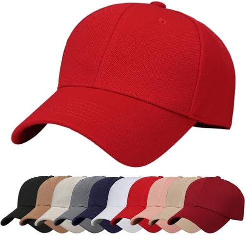 Baynetin Baseball Cap Schlichte Baseballkappe Reine Farbe Baseboard Basecap Unisex Verstellbar Atmungsaktiv Anti-UV Outdoor Reise Sonnenhut Golfkappe (Rot)