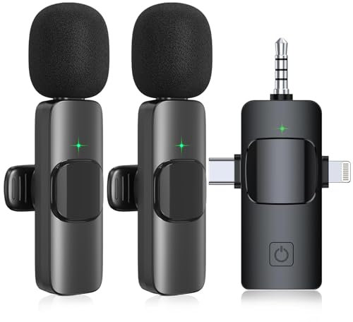 Cvrpaor Wireless Lavalier Microphones, Mini Microphones, 3 in 1, Plug-Play, Noise Reduction Dual Lapel Mics, 2.4Gz,7H Video Recording for iPhone iPad Android Camera YouTube TikTok