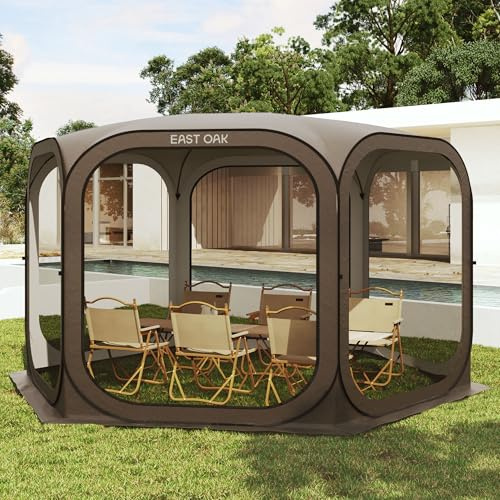 East Oak Screen House Zelt Pop-Up, tragbares Raumüberdachung, sofortiges Bildschirmzelt 3,6 x 3,6 m mit Tragetasche für Terrasse, Hinterhof, Deck & Outdoor-Aktivitäten, Braun
