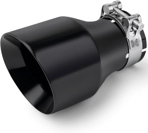 Auspuffspitzen 304 Edelstahl Auto Auspuff Ende Endrohr Spitze Doppelwand poliert Schrägschnitt Schalldämpfer Spitze Auto Auspuffspitze, Einlass 63mm (2,5) Auslass102mm (4) (Glänzendes Schwarz)
