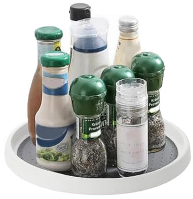 Especieros para Cocina, Plato Giratorio 360° Lazy Susan, Organizador Giratorio, cocinaorganizador de Especias de Cocina, para armarios de Cocina, despensa, frigorífico, Blanco y Gris