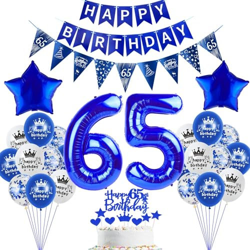 deko 65. Geburtstag Dekoration,Dunkelblau Tortendeko Geburtstag 65 Jahre mann Party Deko 65 frauen mann,luftballons 65. frau,blau Geburtstagsdeko 65 Jahre Männer ballon