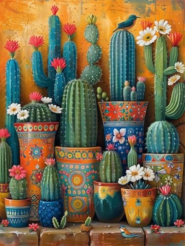 Diamond Painting Kit Completo Disegni con Perline da Attaccare Pittura Diamante 5D Pianta Quadri Diamanti Incollare Cactus Regalo Donna Compleanno Anniversario Per Lui Amica Decorazioni Parete 30x40cm